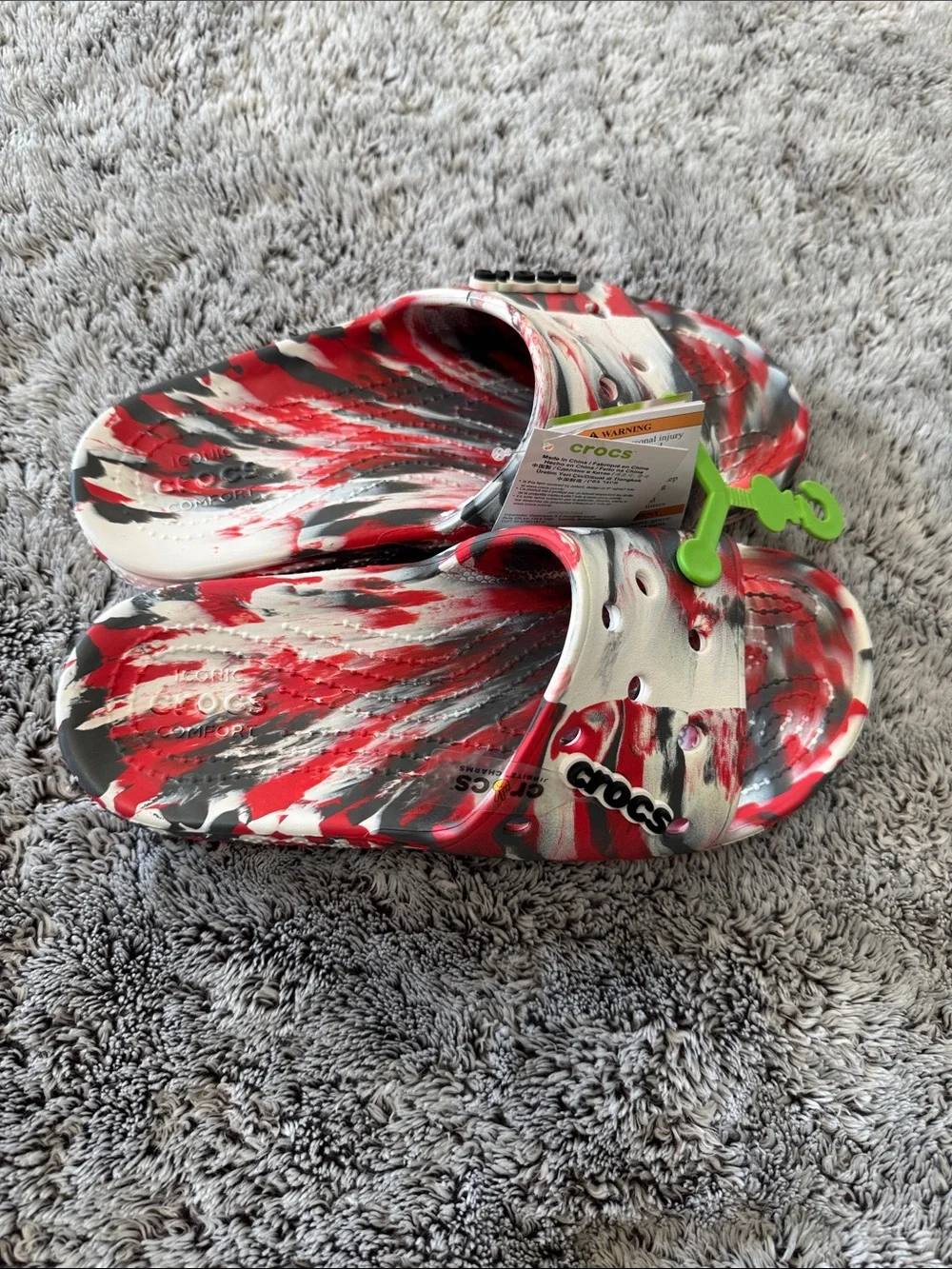 Crocs Classic Marbled Slides Flame Red Black White Colorway Unisex Men 7 Women 9